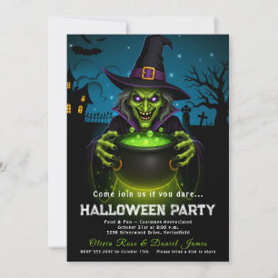 Convite Caldeirão de bruxa no Halloween do cemitério assom