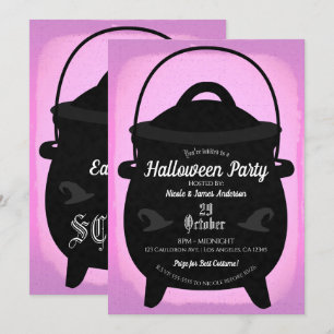Convite Caldeirão de Bruxa Preta Festa de Halloween Rosa