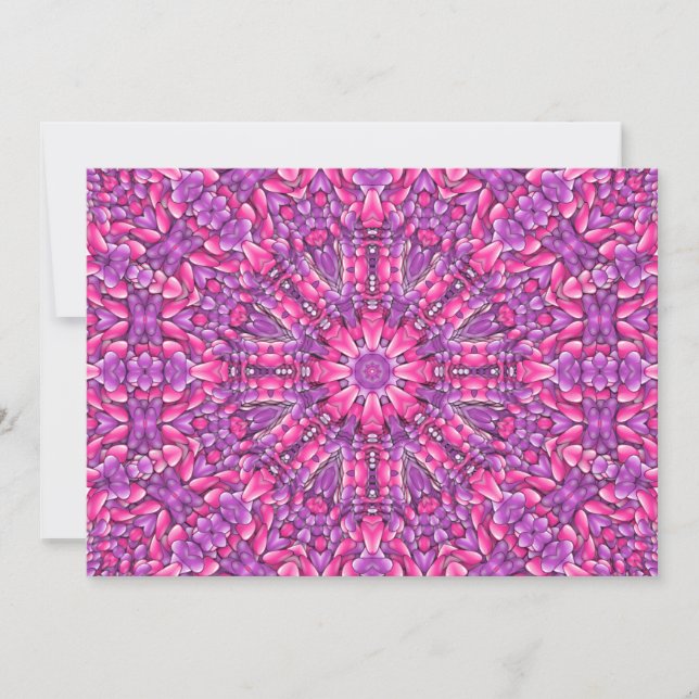 Convite Caleidoscópio Fractal, Rosa e Roxo (Frente)