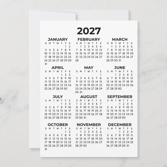 Convite Calendário Anual 2027 Básico Simples (Frente)