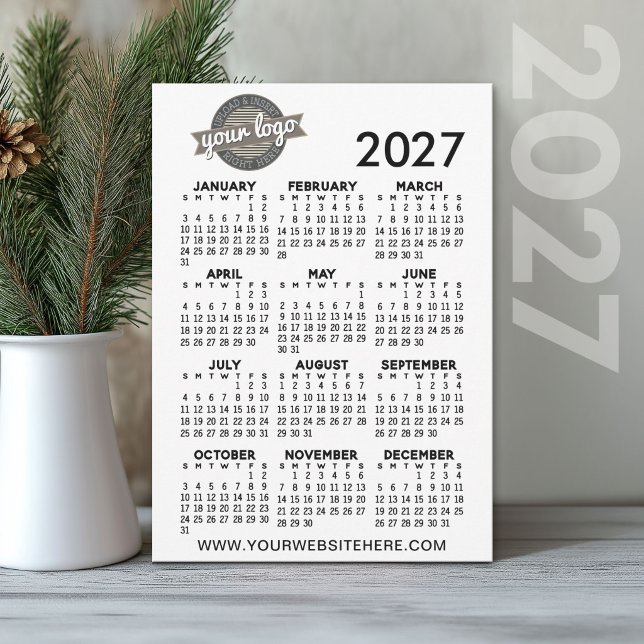 Convite Calendário Anual 2027 com Logotipo da Empresa (2027 Calendar Holiday Card)