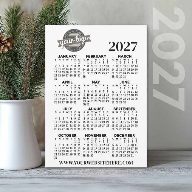 Convite Calendário Anual 2027 com Logotipo da Empresa (2027 Calendar Holiday Card)