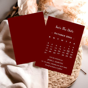 Convite Calendário burgundy moderno sem foto para salvar a
