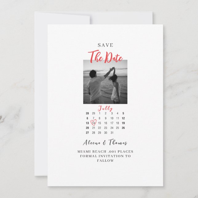 Convite Calendário chic em preto e branco para salvar a da (Frente)