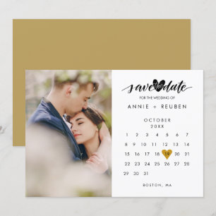 Convite Calendário Chic Gold Save the Date com Foto de Cor