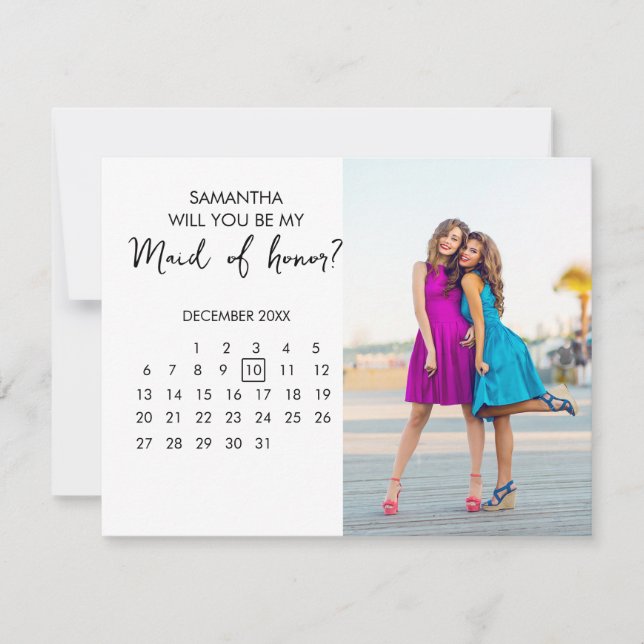 Convite Calendário Chic Personalizado Proposta de Dama de  (Frente)