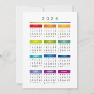 Convite Calendário Colorido 2025 - Cores Arco-Íris 3 Colun