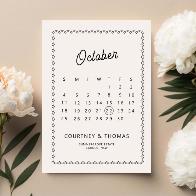 Convite Calendário com bordas rendilhadas minimalistas Sal (Criador carregado)