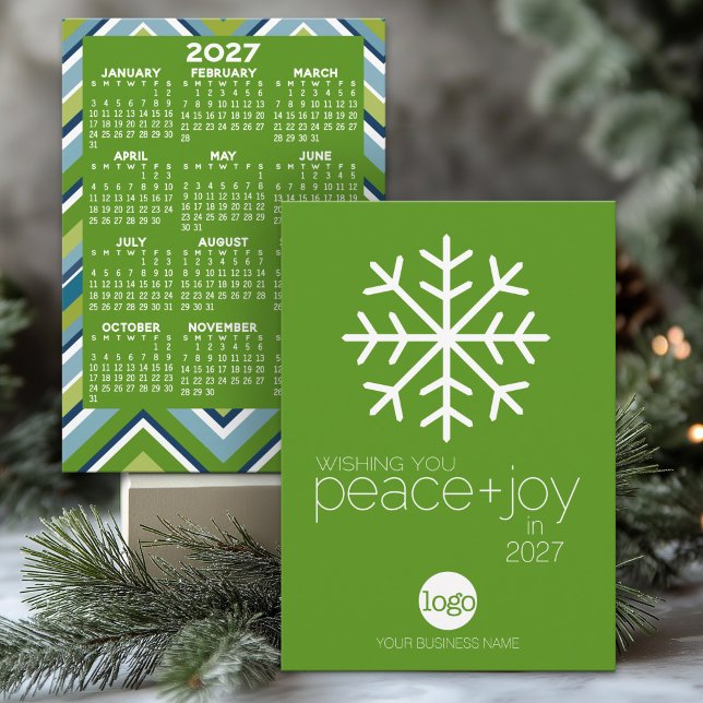 Convite Calendário de 2023 Desejando a alegria da paz Nata (Business Holiday Card with 2027 Calendar - Can Include Corporate Logo)