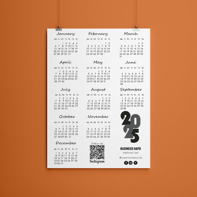 Convite Calendário de 2025 anos de Kalender Deutsch Básico (2025 Year Calendar Basic Black And White Invitation)