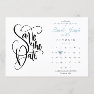 Convite Calendário de 60º Aniversário Salve a Data Coração