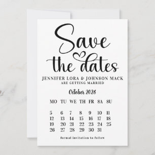Convite calendário de black and white wedding save the dat