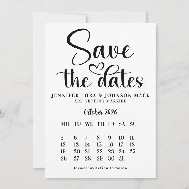 Convite calendário de black and white wedding save the dat (Frente)