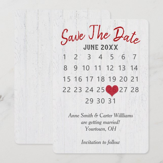 Convite Calendário de Casamento Salve a Data em Madeira (Frente/Verso)