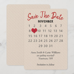 Convite Calendário de Casamento Salve a Data em Padrão Emb