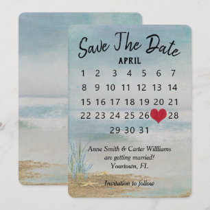 Convite Calendário de Casamento Salve a Data Praia Estrela