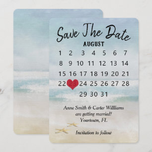 Convite Calendário de Casamento Salve a Data Praia Estrela