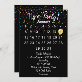 Convite Calendário de festa de aniversário com Confetti