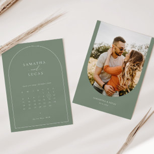 Convite Calendário de fotos de arco de salva em sage minim