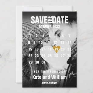 Convite Calendário de Fotos Moderno Coração Dourado Salve