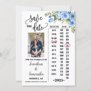 Convite Calendário de fotos salvar a data Casamento azul 