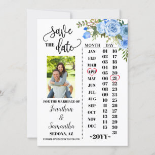 Convite Calendário de fotos salvar a data Casamento azul 