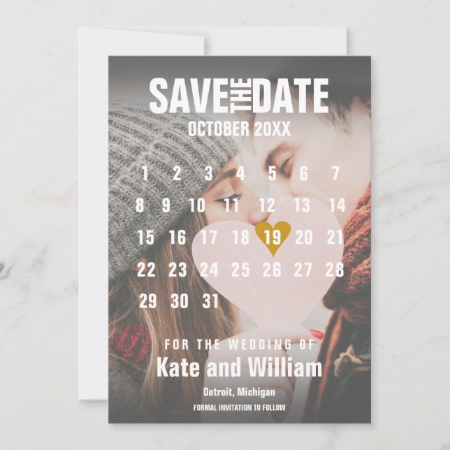 Convite Calendário de Fotos Salvar a Data Ouro Amor Coraçã (Frente)