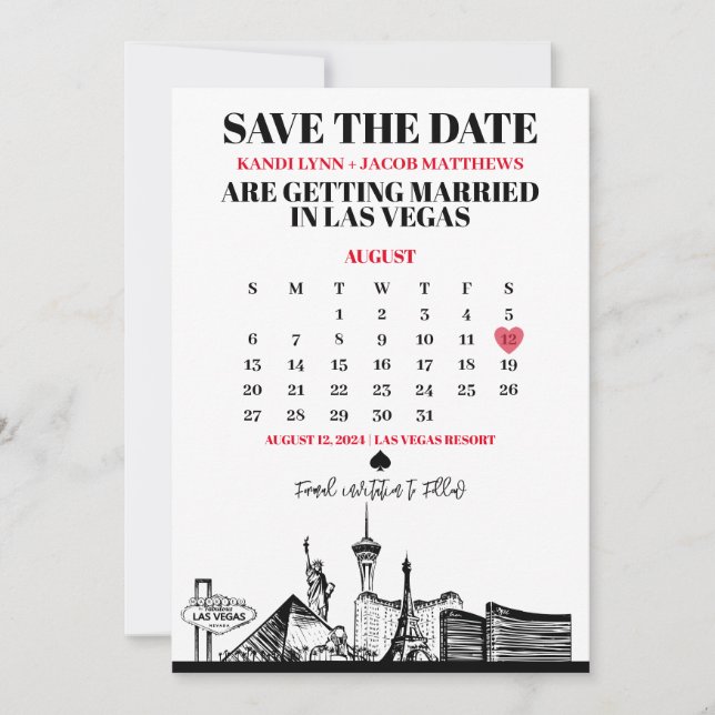Convite Calendário de Las Vegas Salvar a Data (Frente)