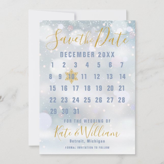 Convite Calendário de Primeiros Flocos de Neve Casamento S (Frente)
