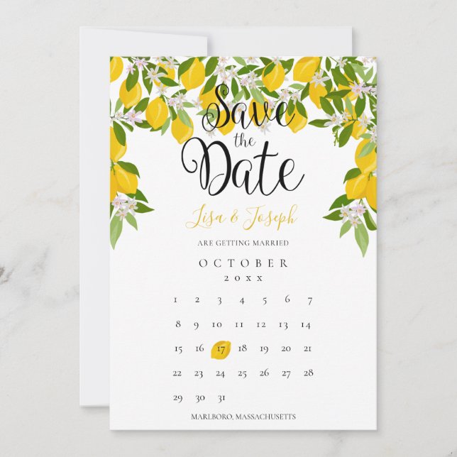 Convite Calendário de Salvar a Data com Folhagem de Flor d (Frente)