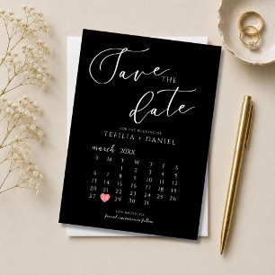 Convite Calendário de Salvar a Data Minimalista Preto e Br