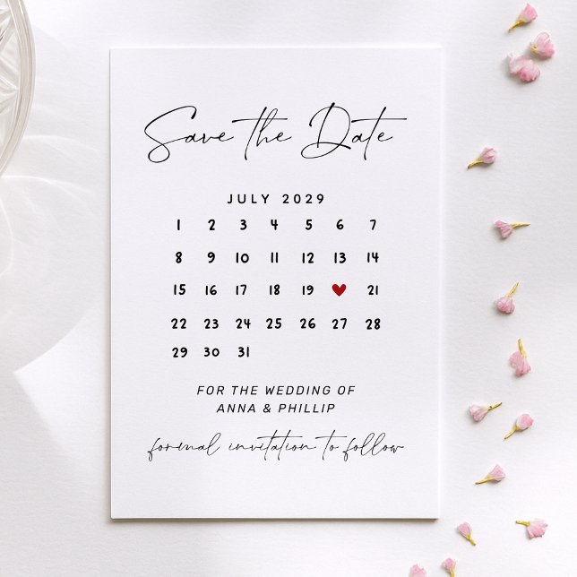 Convite Calendário de Script Moderno Casamento Salve a Dat (Criador carregado)