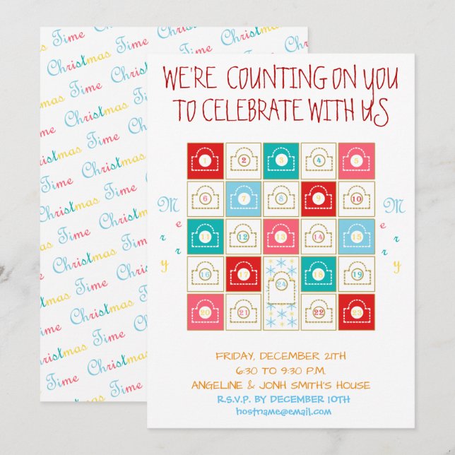 Convite Calendário do Advent Personalizado Vintage (Frente/Verso)