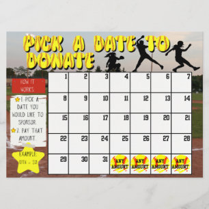 Convite Calendário do Fundraiser de Softball "Escolher Uma
