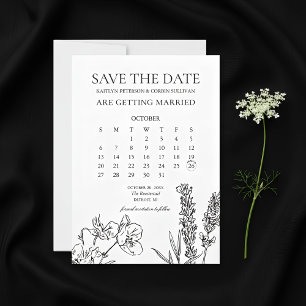 Convite Calendário Elegante De Flor Selvagem Salvar A Data