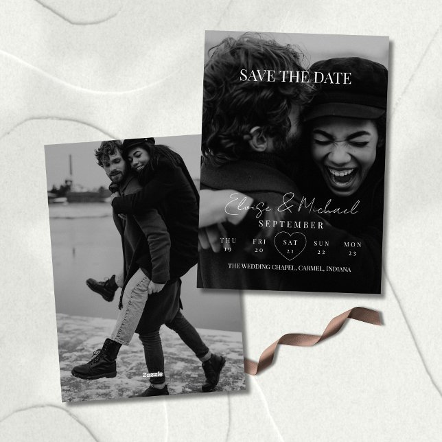 Convite Calendário Elegante Foto Dupla Face Save The Date (Invite guests to save the date with this Stylish Calendar Photo Double-sided Save The Date Invite!)