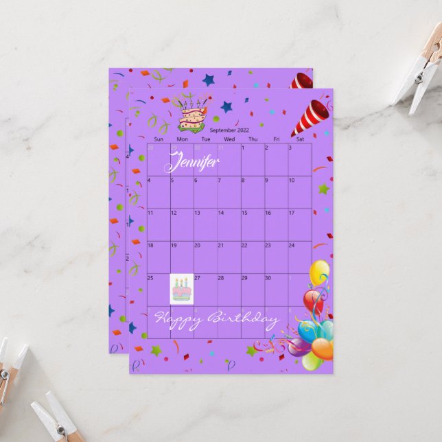 Convite Calendário Feliz Aniversário de Setembro de 2022 (Frente/Verso In Situ)