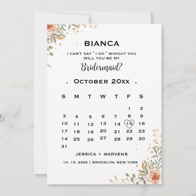 Convite Calendário floral elegante para proposta de madrin (Frente)