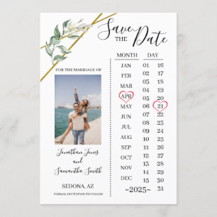 Convite Calendário fotográfico salvar o casamento Date Gre