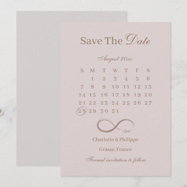Convite Calendário Infinity Dusty Pink Save The Date Casam (Frente/Verso)