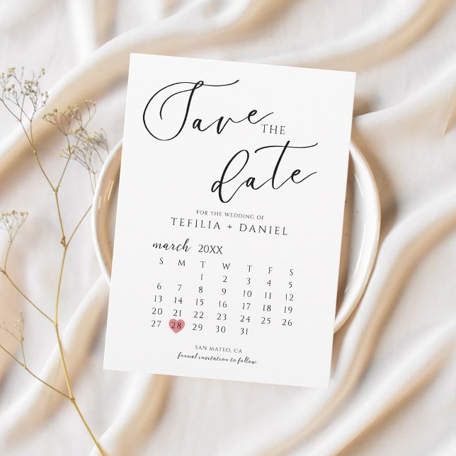 Convite Calendário Minimalista Elegante de Salvar a Data  (Criador carregado)