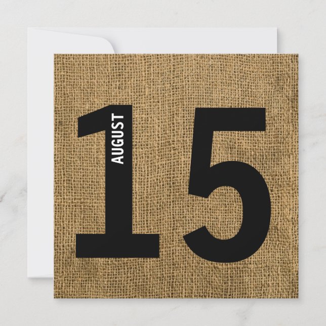 Convite Calendário Ousado de Burlap Moderno Solteiro ou An (Frente)