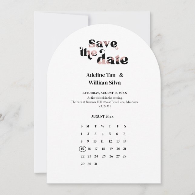 Convite Calendário Retro de Casamento Salve a Data | Tema  (Frente)