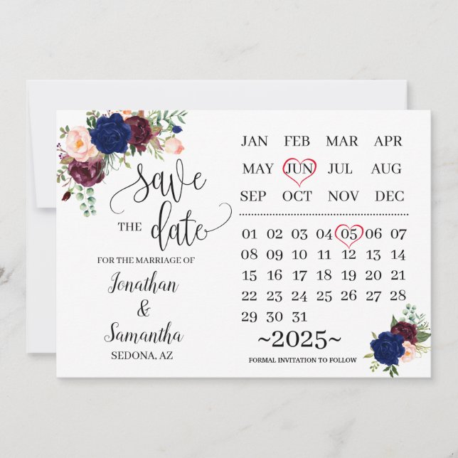 Convite Calendário salvar a data do dia do casamento de bu (Frente)