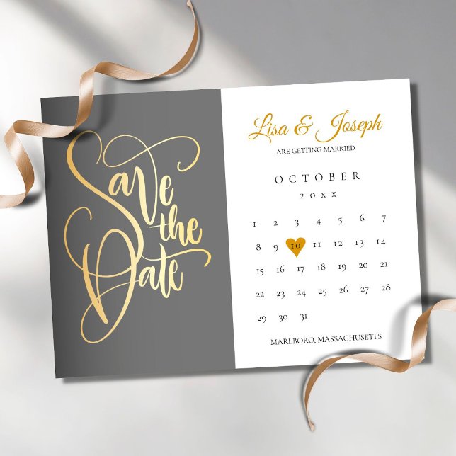 Convite Calendário Salve a Data Coração de Amor Dourado (Criador carregado)