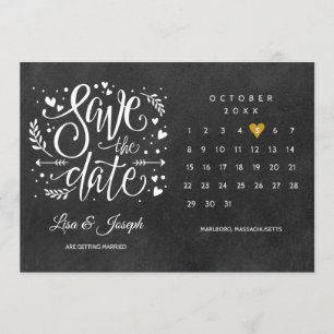 Convite Calendário Salve a Data Coração Dourado Lousa