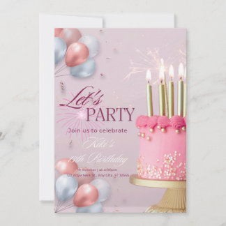 Convite calibração de aniversário de cor rosa