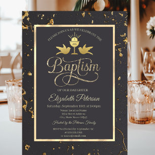 Convite Cálice Cinza Batismo Ouro Elegante