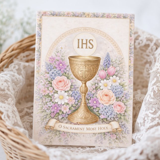 Convite Cálice da Primeira Comunhão Hóstia Floral  (Criador carregado)