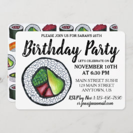 Convite California Roll Japonês Comida Sushi Festa de aniv